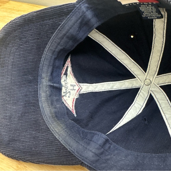 Vintage Tommy Hilfiger Surf Blue Corduroy Hat Embroidered Logo Leather Strapback - Picture 12 of 16